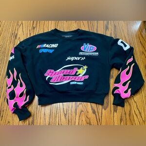 Speed Chaser Black Cropped Sweatshirt Women’s Medium Crewneck Cotton Classic